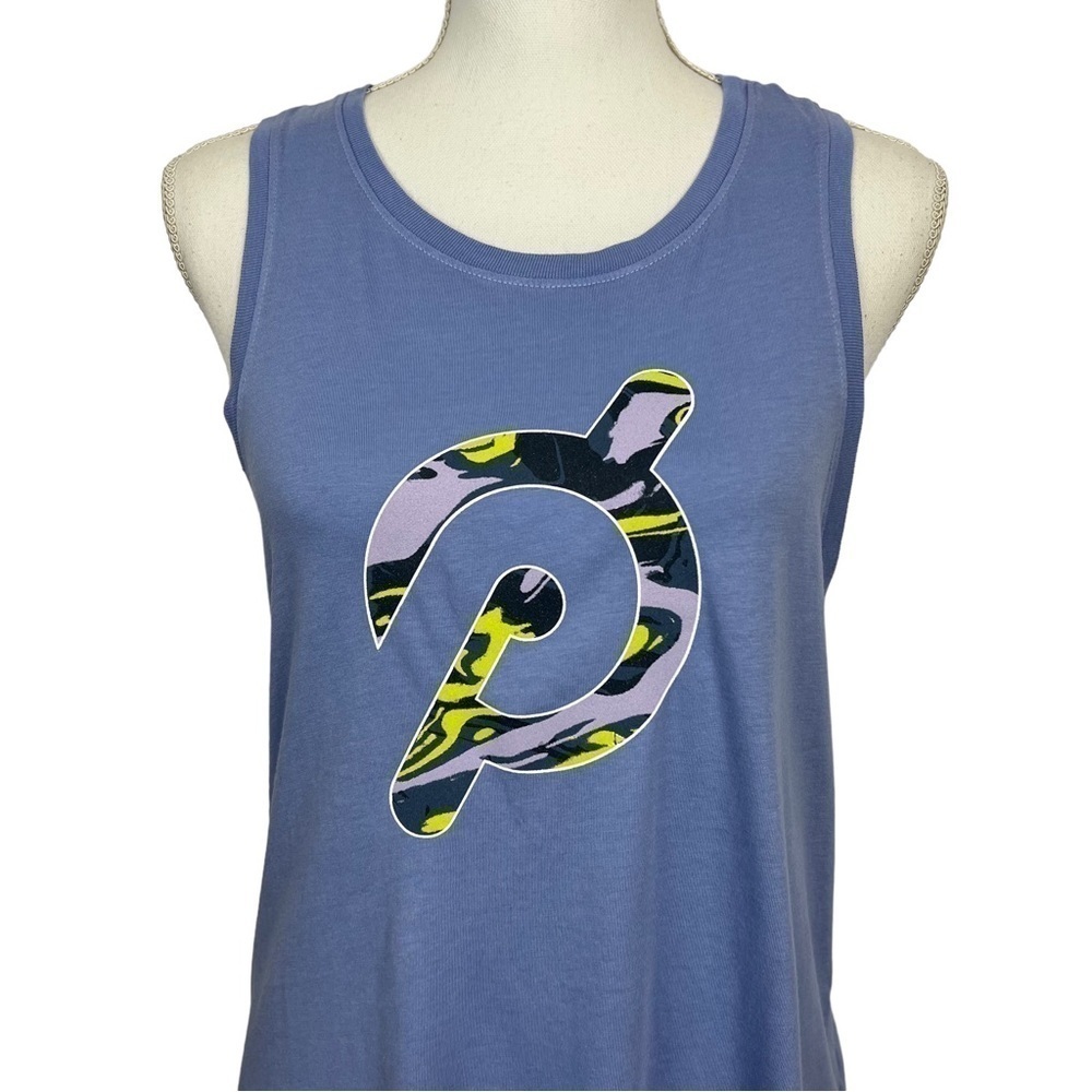NWT PELETON Women’s Athletic Biking Tank Top Sz Small Blue W/Graphics Stretch - Picture 2 of 11